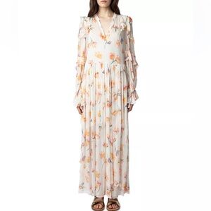 Zadig & Voltaire Riciny Mousseline Ruffled Floral Maxi Dress Size Large